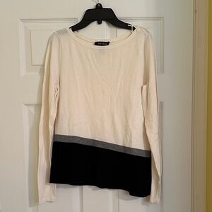 WHBM Women's Cream and Black Long Sleeve Top